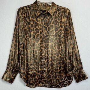 J.Crew Shirt Size 8 Iridescent Leopard Print Button Down Brown Gold Shine Dressy